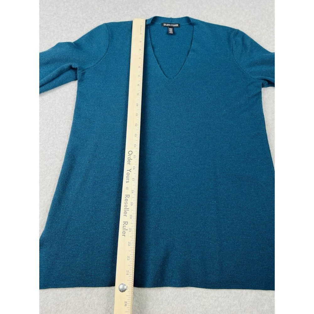 Eileen Fisher Tunic Sweater Womens XS Teal Italian Yarn V Neck Knit Pullover - Picture 11 of 14